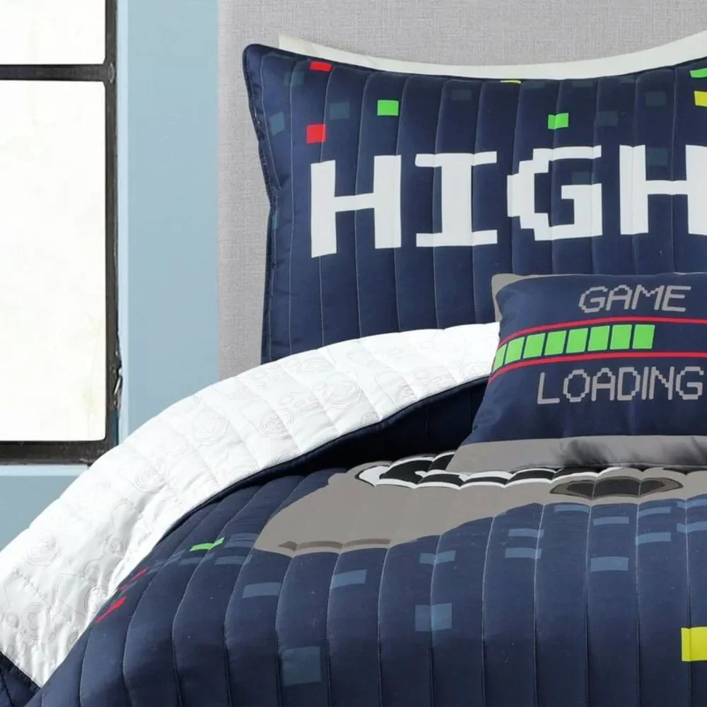 Lush Decor - 5pc Full/Queen Kids' Video Games Quilt Set Navy Bl Navy Blue - Picture 3 of 6
